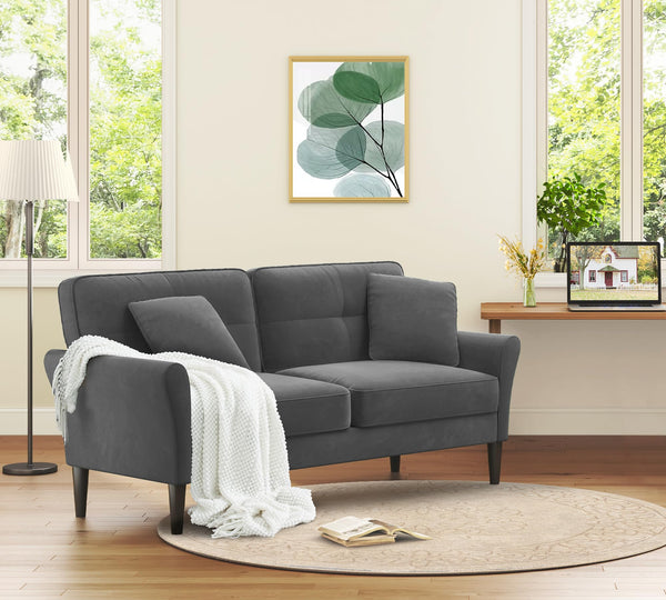 69" Velvet Loveseat Sofa with 2 Pillows | 700lb Capacity | Tool-Free Setup