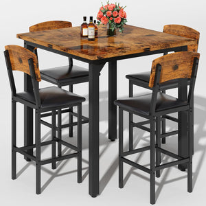 5-Piece Counter Height Dining Table Set with 4 Upholstered Bar Stools