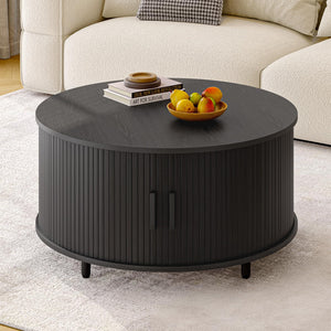 Round Coffee Table with Storage & 360° Sliding Door