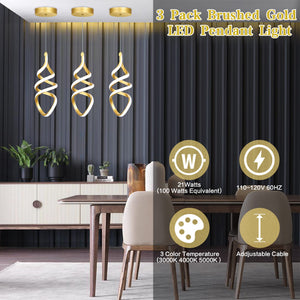 Brushed Gold LED Pendant Light – Dimmable, 3-Color Temperature