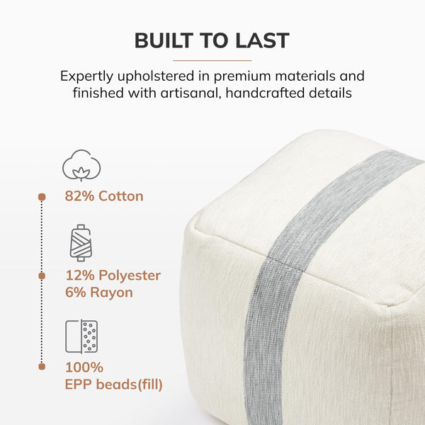 Square Pouf Ottoman Footrest – Cotton Polyester Floor Seating