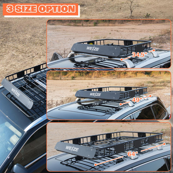 Adjustable Roof Cargo Basket with Bag, Net & Straps – Steel Rack for SUV, 200 lb Capacity