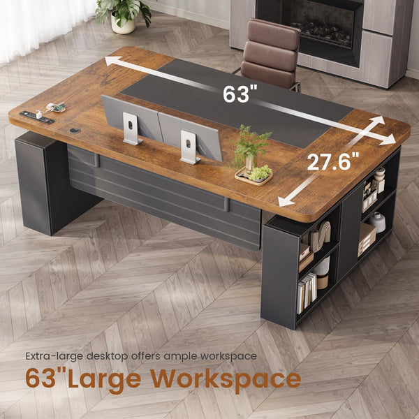 63" Adjustable Standing Desk with Storage & Power Outlets