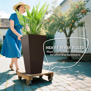 Tall Outdoor Planters Set of 3 with Drainage Holes – 28 Inch Taper Plant Pots