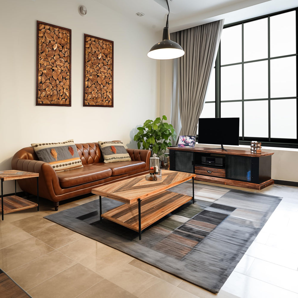 Solid Fir Wood Living Room Table Set with TV Stand