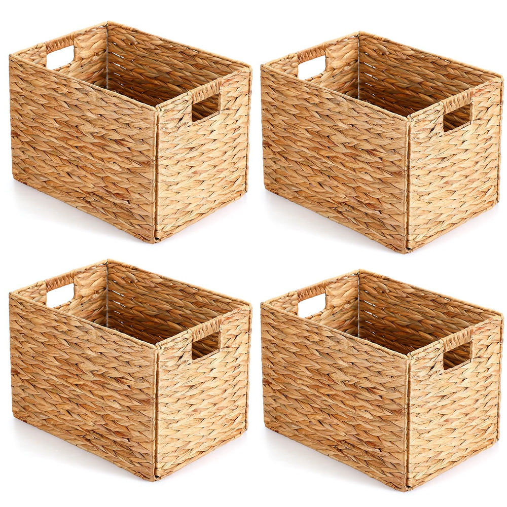 Water Hyacinth Wicker Storage Baskets with Handles – Set of 4