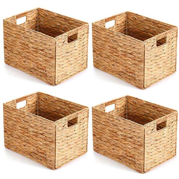 Water Hyacinth Wicker Storage Baskets with Handles – Set of 4