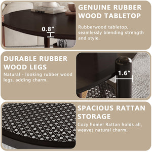 2-Tier Round End Table with Rattan Storage Shelf