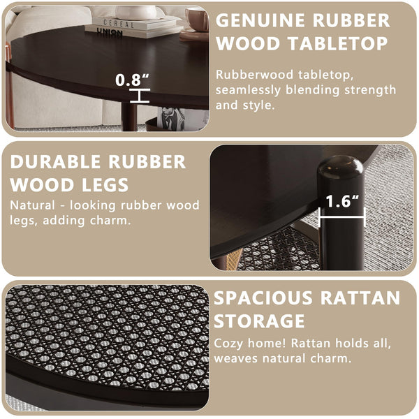 2-Tier Round End Table with Rattan Storage Shelf
