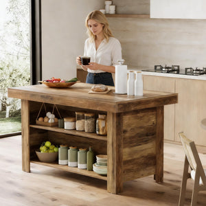 55-Inch Farmhouse Kitchen Island with Storage Shelf