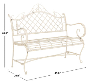 Outdoor Iron Garden Bench – Antique White Scrollwork