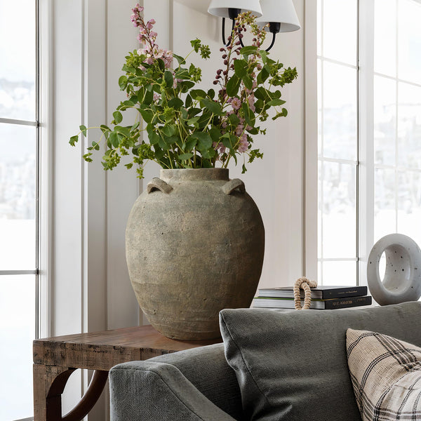 Rustic Terracotta Ceramic Vase – Round Brown Clay Floor Vase