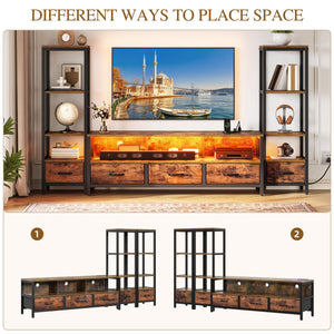 TV Stand with Bookshelves, LED Lights & Power Outlets – Fits up to 65" TV