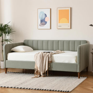 Twin Size Upholstered Daybed with Adjustable Backrest & Wood Slat Support