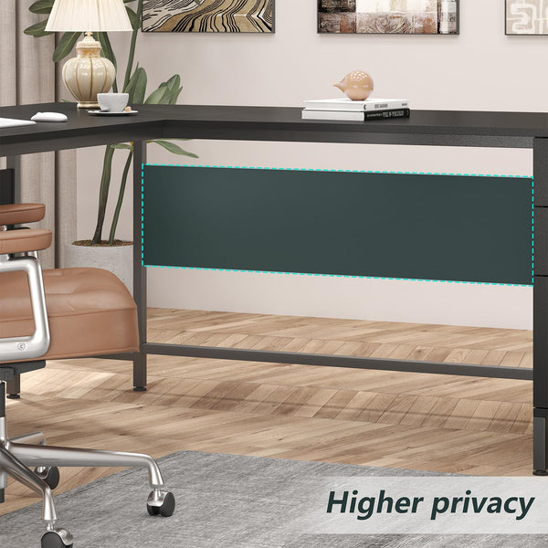 L-Shaped Corner Desk with 6 Drawers and File Cabinet