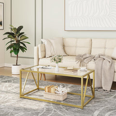 Glass Coffee Table with Gold Metal Frame