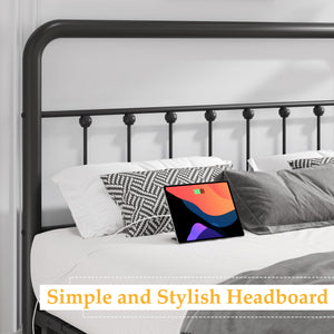 Metal Platform Bed Frame with LED Lights & Charging Station