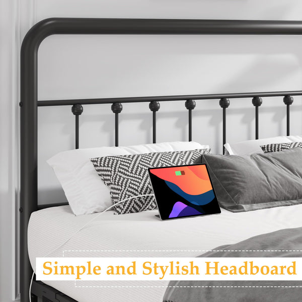 Metal Platform Bed Frame with LED Lights & Charging Station