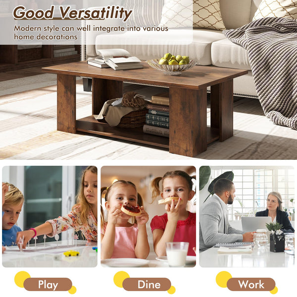 2-Tier Rectangular Coffee Table with Open Shelf