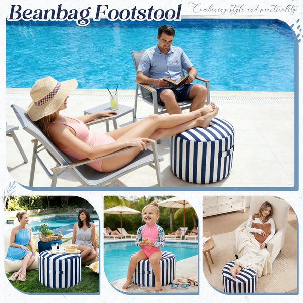Round Outdoor Ottoman Pouf Footstool with Handle