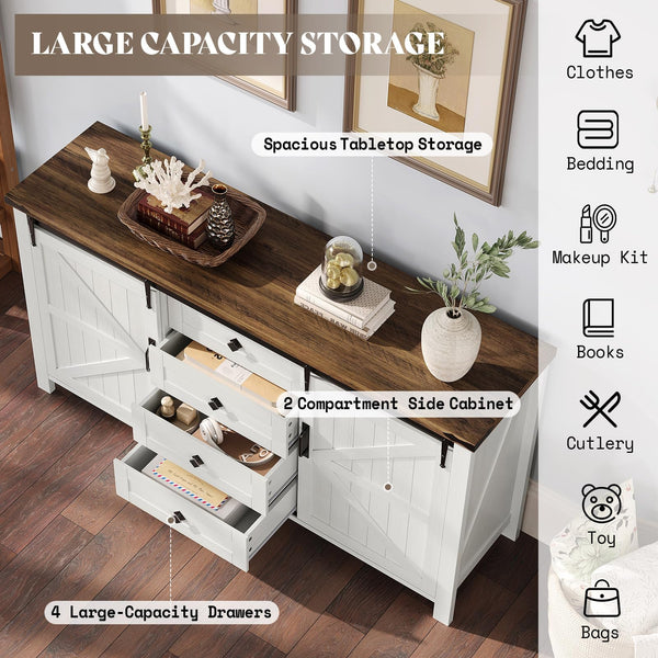AMERLIFE 3PCS Farmhouse Bedroom Cabinet Set, Dresser Sets Include 47'' 4-Drawers, 60'' 4-Drawer and 5-Drawer Dresser, Distressed White