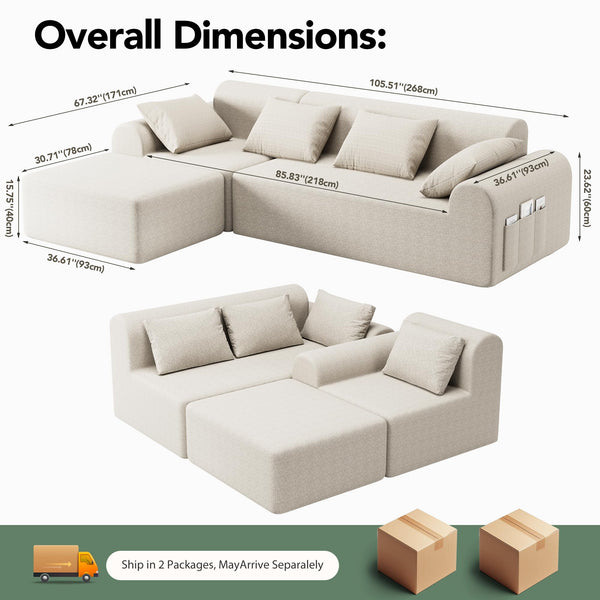 4-Piece L-Shaped Modular Sectional Sofa with Ottoman