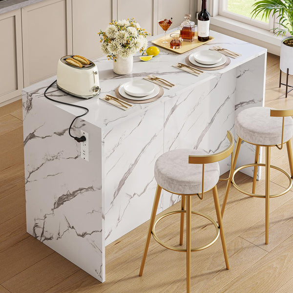 Kitchen Island with Storage Cabinets, Drawers & Power Outlet