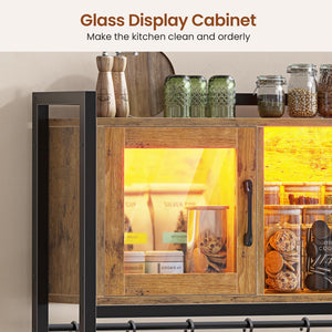 Baker's Rack with Power Outlets, LED Light & Storage Cabinet