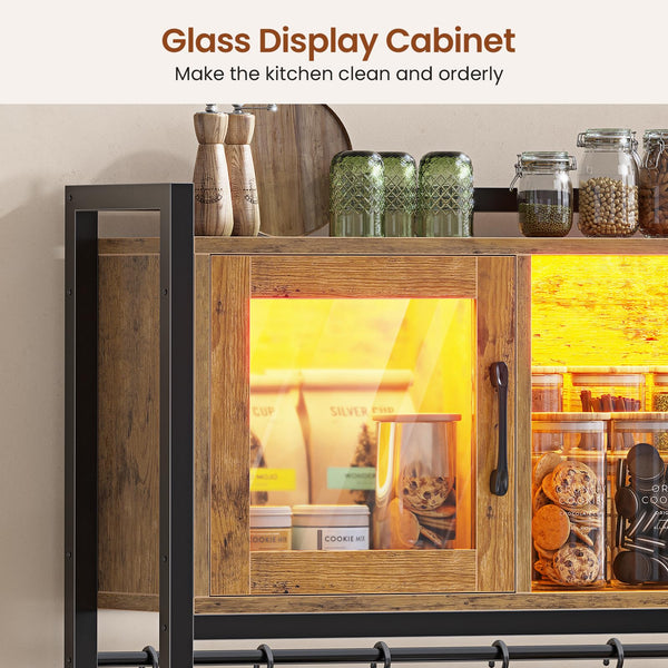 Baker's Rack with Power Outlets, LED Light & Storage Cabinet