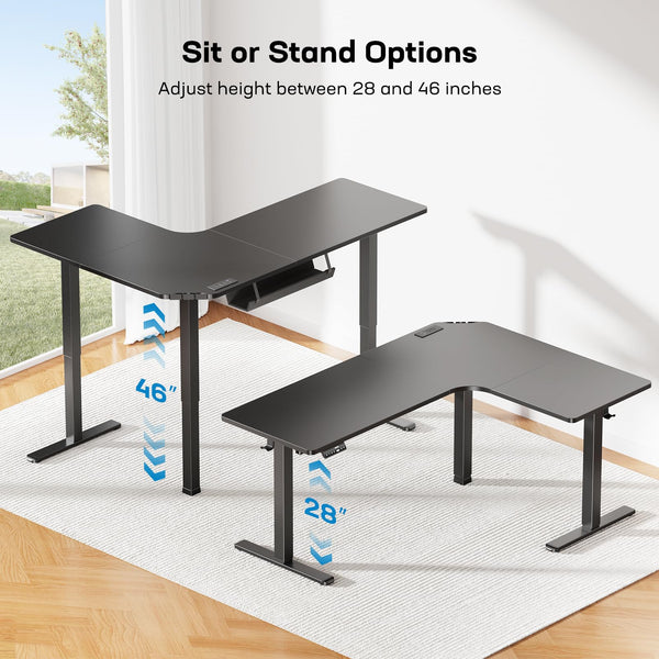 L-Shaped Electric Standing Desk with Built-In Power Outlets