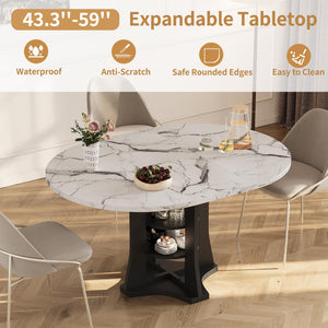 Expandable Round to Oval Dining Table with 2-Tier Storage Shelves