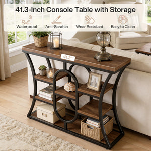 5-Tier Industrial Console Table with Storage Shelves