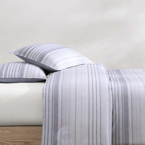 Bold Stripe Grey Cotton Comforter Set with Shams