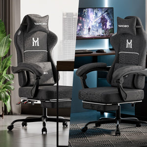 Gaming Chair with Footrest, Lumbar Support & Headrest Massage