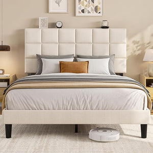 Platform Bed Frame with Adjustable Upholstered Headboard
