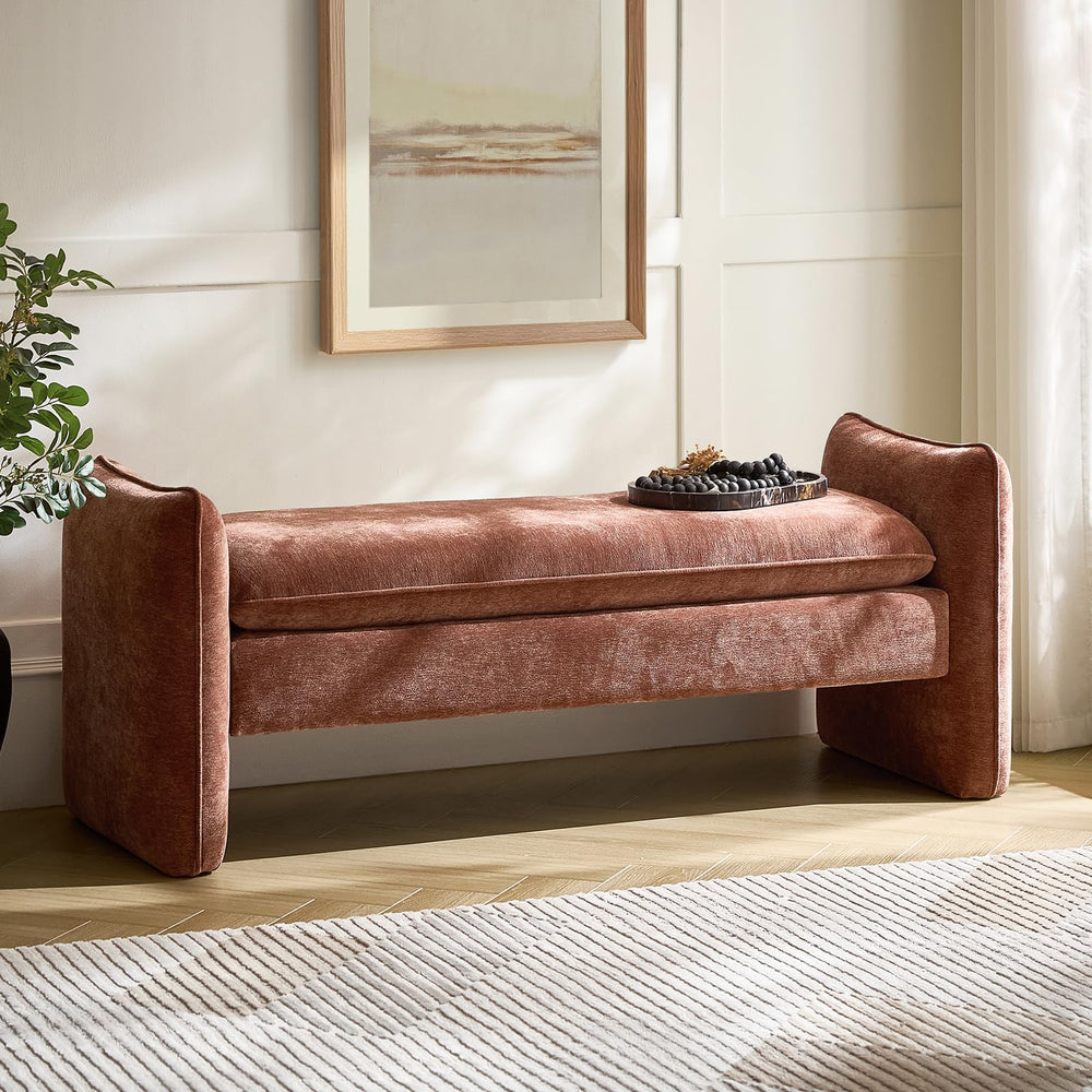 57.5" Chenille Upholstered Bedroom Bench