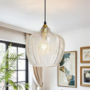 Amber Glass Pendant Light – Adjustable Gold Farmhouse Ceiling Fixture