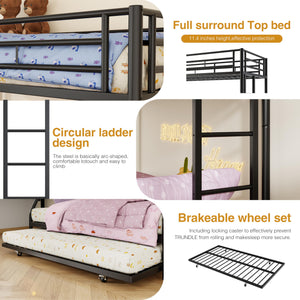 Metal Triple Bunk Bed with Trundle – Twin Over Full, Space-Saving Steel Frame