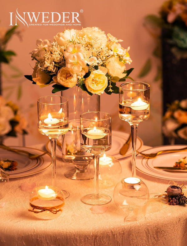 Glass Candle Holders Set – Clear Long Stem Tall Holders for Table Centerpieces