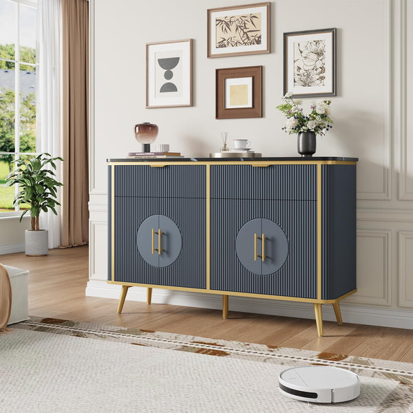 47.2" Fluted Buffet Storage Cabinet with Drawers & Adjustable Shelves