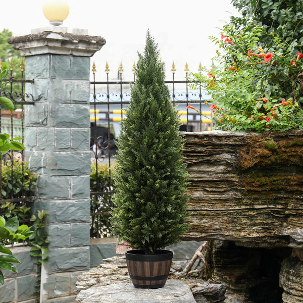 Artificial Cedar Topiary Trees — Set of 2, Indoor & Outdoor, UV Resistant