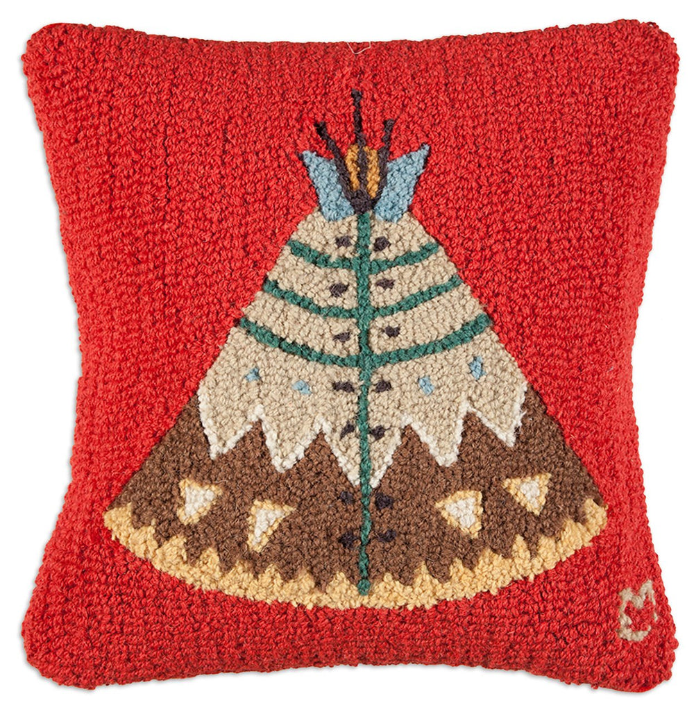 Chandler 4 Corners Artist-Designed Teepee Hand-Hooked Wool Decorative Throw Pillow (18 in x 18 in) Native American-Themed Pillow for Couches & Beds, Low Maintenance, Indigenous American Home Décor
