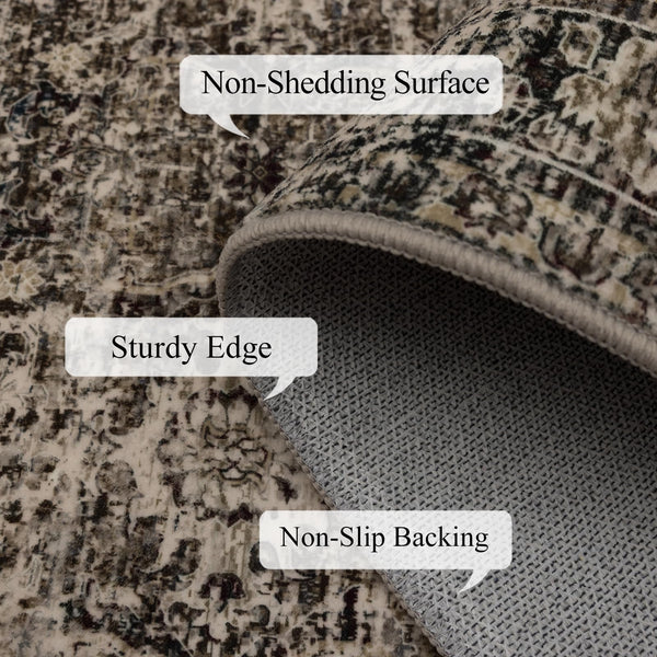 Washable Area Rug – Faux Wool Vintage Print, Non-Slip, Multi-Size