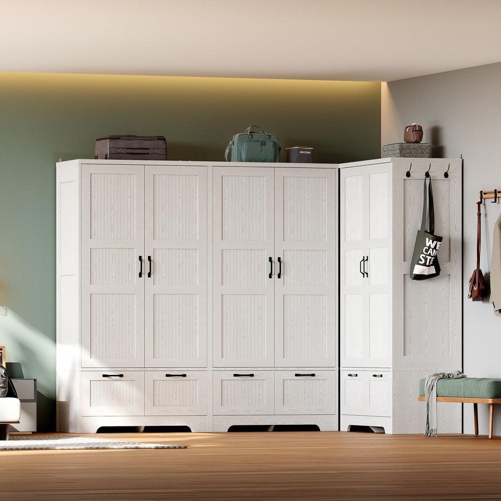 Armoire Wardrobe Closet with Doors, Drawers & Hanging Rod – White