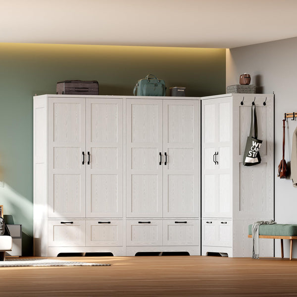 Armoire Wardrobe Closet with Doors, Drawers & Hanging Rod – White