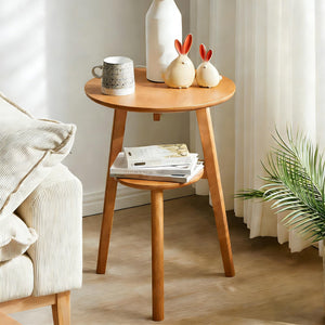 2-Tier Solid Wood End Table | Mid-Century Modern Side Table