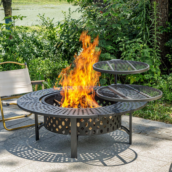 3-in-1 Wood Burning Fire Pit with Grill, Lid & Poker