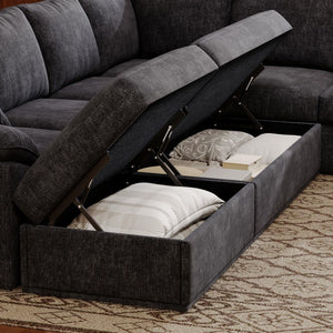 112" Modular Cloud Sectional Sofa, 6-Seater Chenille, Storage Ottoman