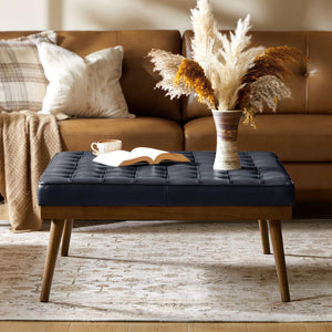 Genuine Leather Square Tufted Ottoman Coffee Table
