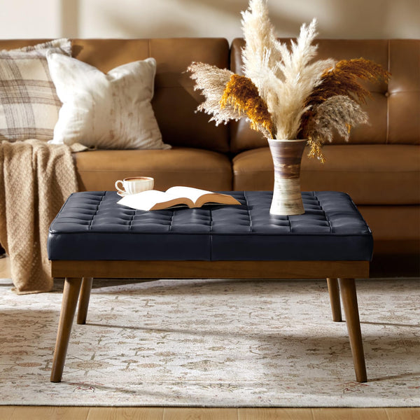 Genuine Leather Square Tufted Ottoman Coffee Table